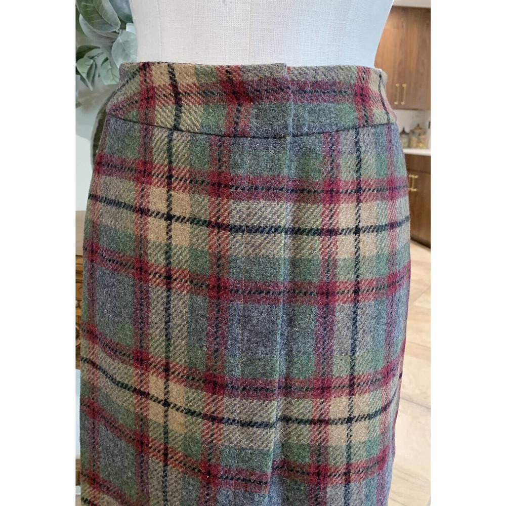Savannah women 10 tan plaid wool button front vintage midi Straight skirt - Picture 3 of 10
